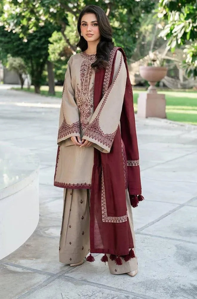 3 Pcs Women's Unstitched Embroidered Lawn Suit
