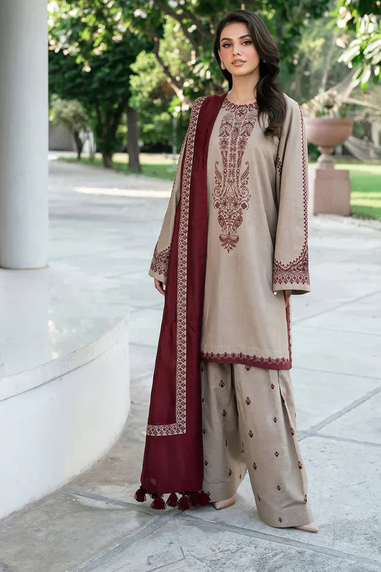 DHANAK 3pc Printed+Neck Embroidered