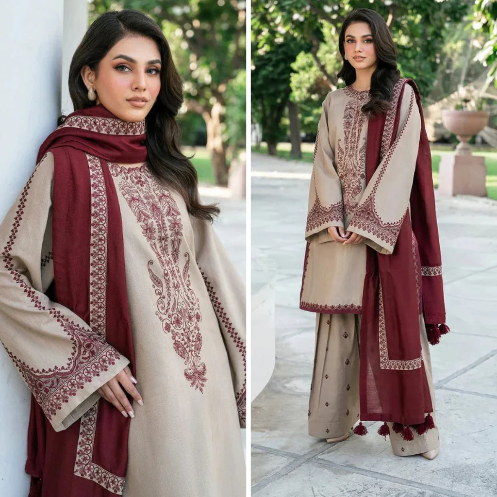 3 Pcs Women's Unstitched Embroidered Lawn Suit