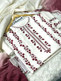 3PC WHITE WITH RED DHANAK EMBROIDERED SUIT
