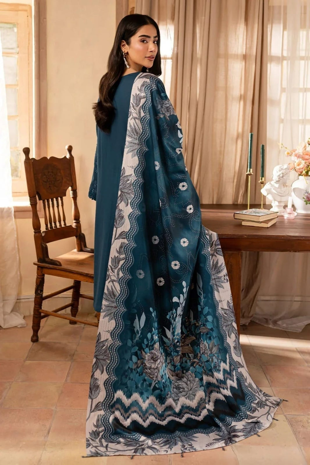 DHANAK 3pc Printed+Embroidered