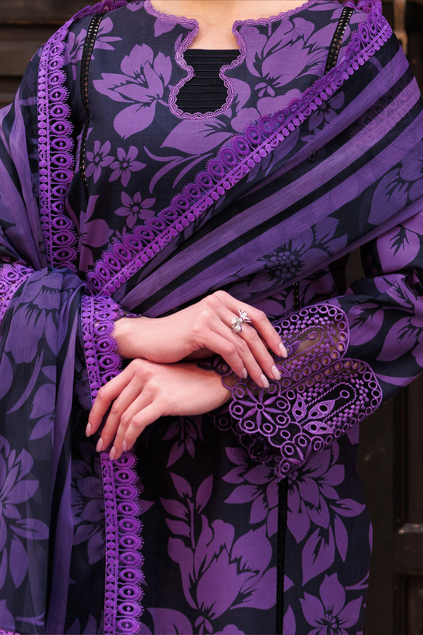 FARASHA| Unstitched Purple premium Lawn 3pcs With LAWN Dupatta Eid Collection & Patches