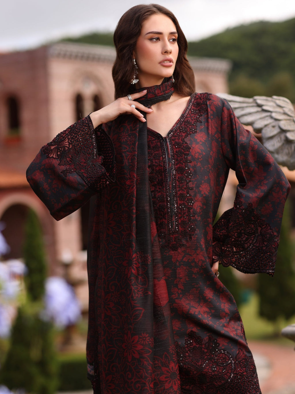 MOHAGNI | Unstitched Lawn Digital Printed 3pcs With Chiffon Dupatta & Patches Eid Collection
