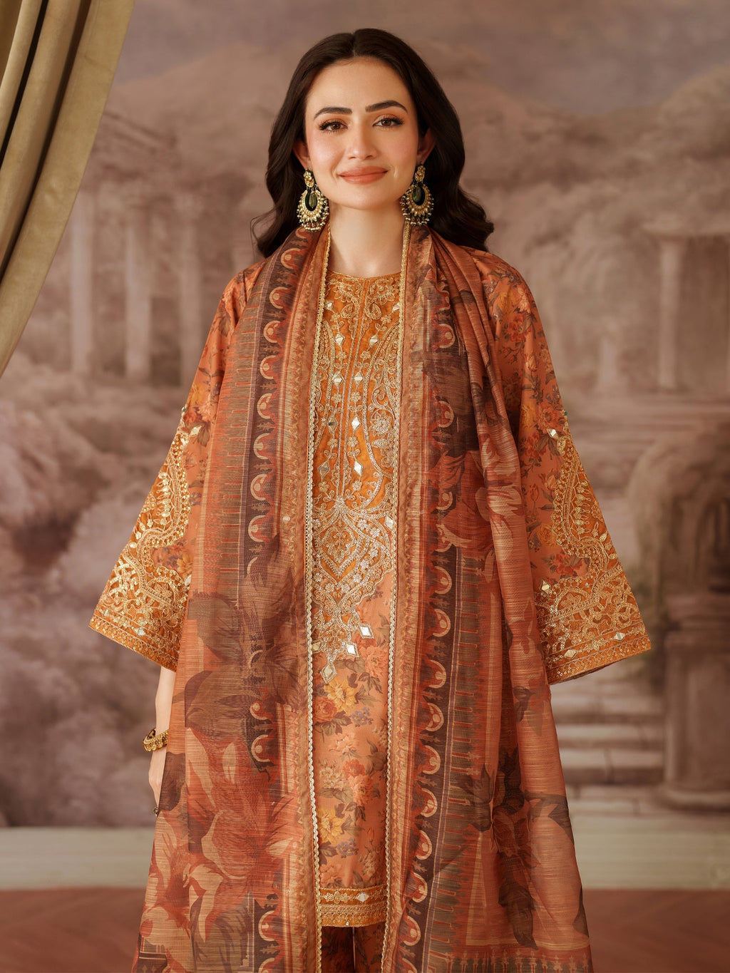 Mohagni | Unstitched 3PCS LAWN Digital Print 3pcs With CHIFFON READY TO WEAR DUPATTA & Patches