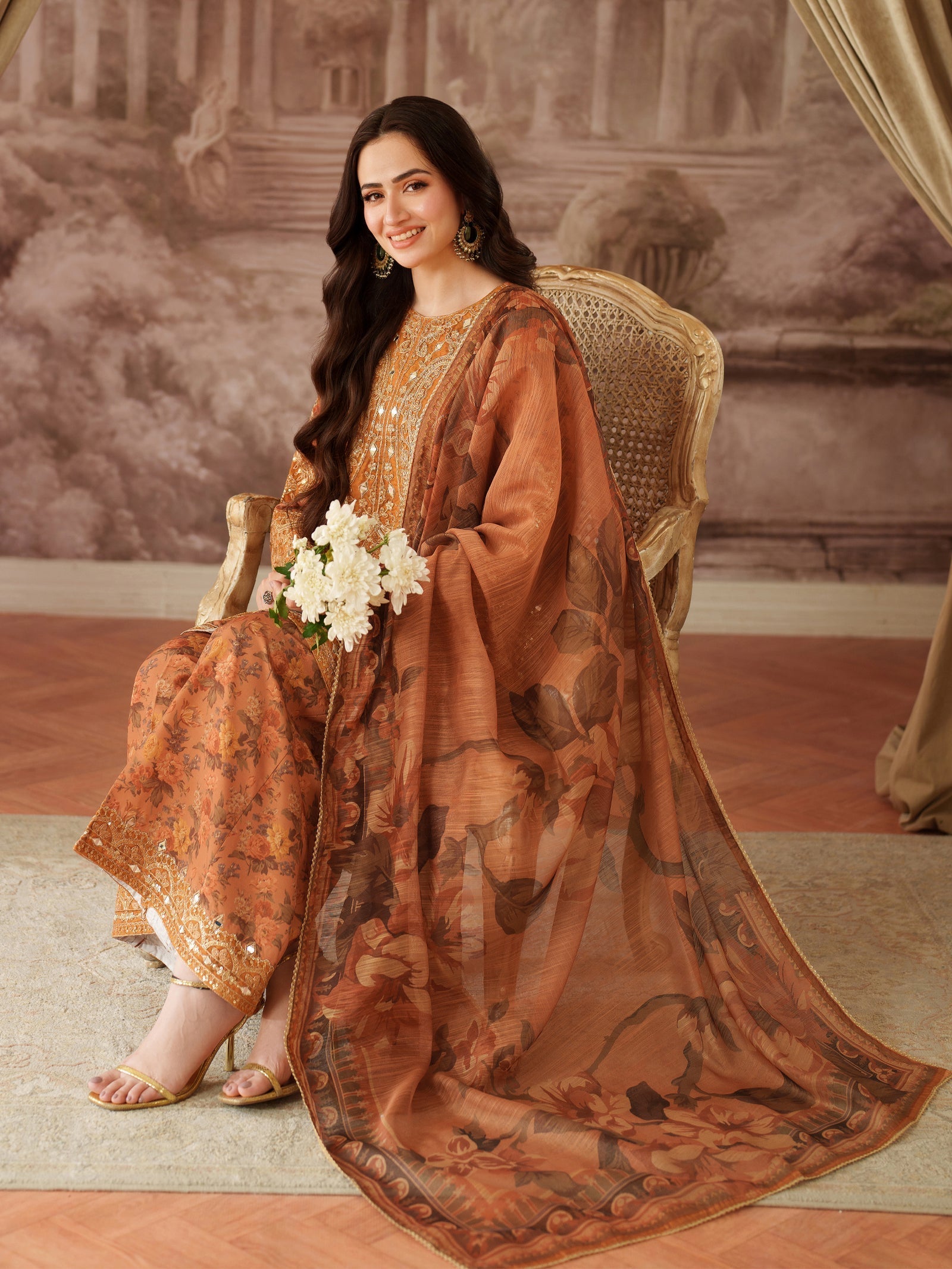 Mohagni | Unstitched 3PCS LAWN Digital Print 3pcs With CHIFFON READY TO WEAR DUPATTA & Patches