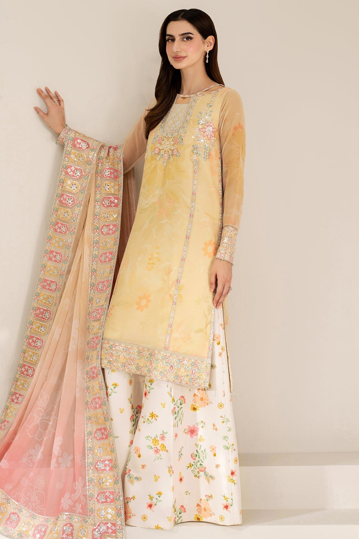 FARASHA | Unstitched Lawn Digital Printed 3pcs With Chiffon Dupatta & Patches Eid Collection