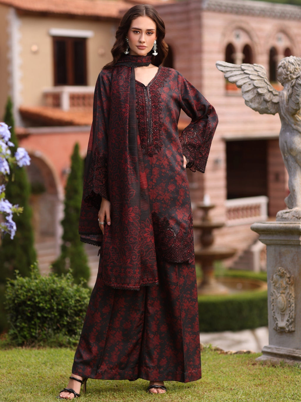 MOHAGNI | Unstitched Lawn Digital Printed 3pcs With Chiffon Dupatta & Patches Eid Collection