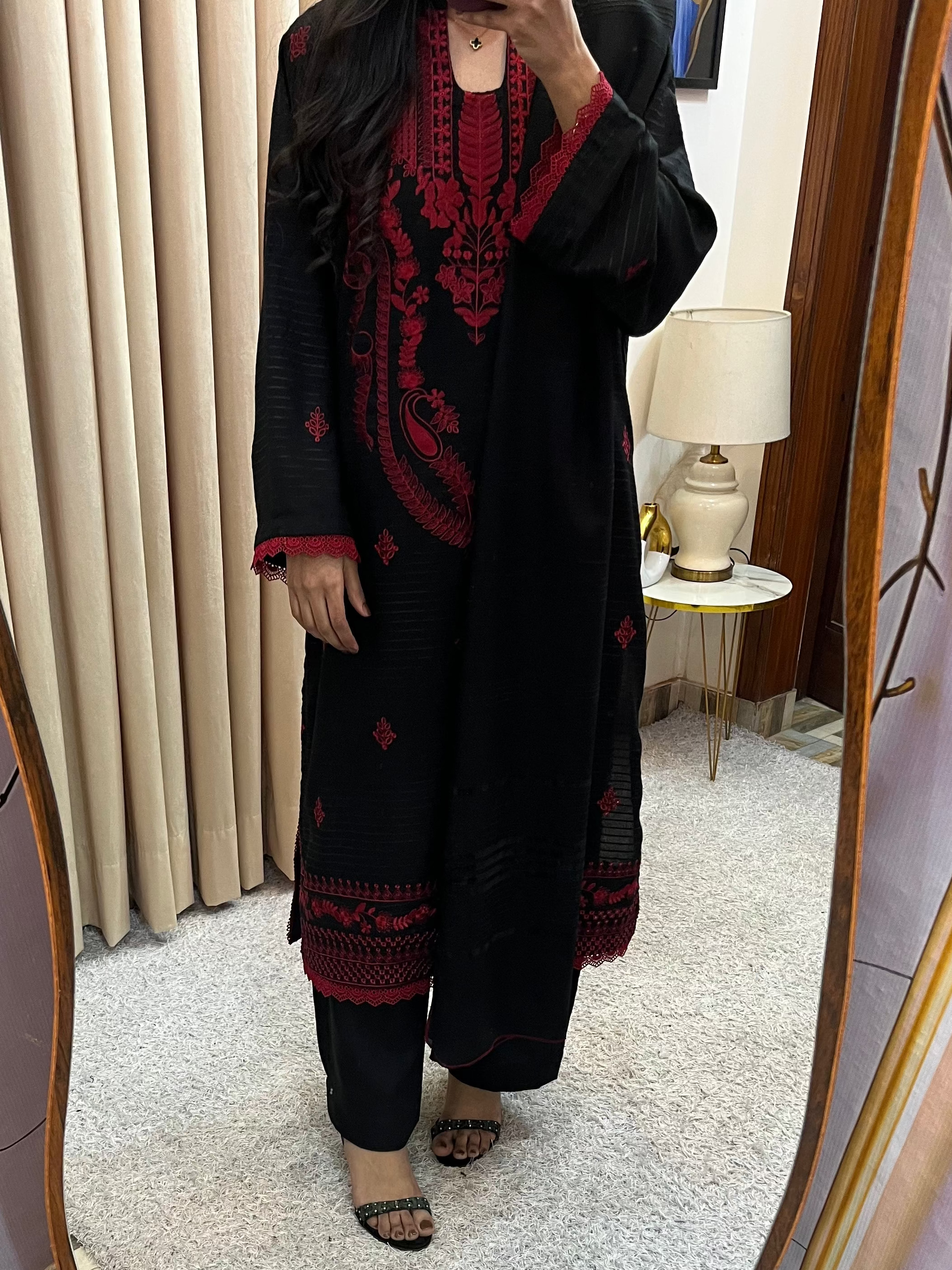 Premium 3 Piece Dhanak Marina Black Elegance Style