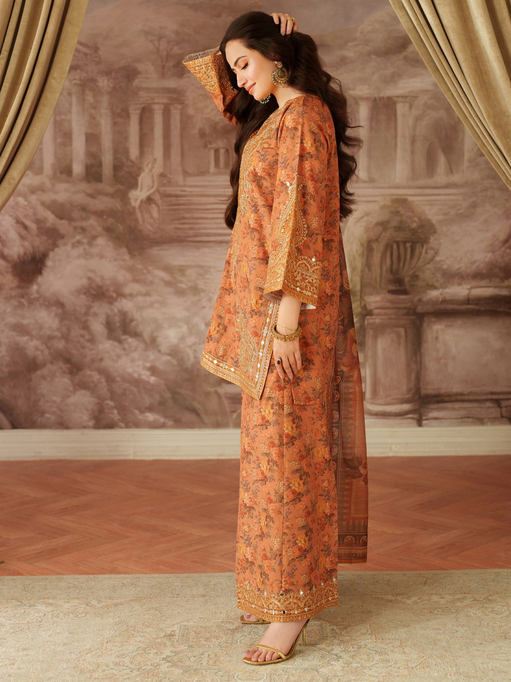 Mohagni | Unstitched 3PCS LAWN Digital Print 3pcs With CHIFFON READY TO WEAR DUPATTA & Patches