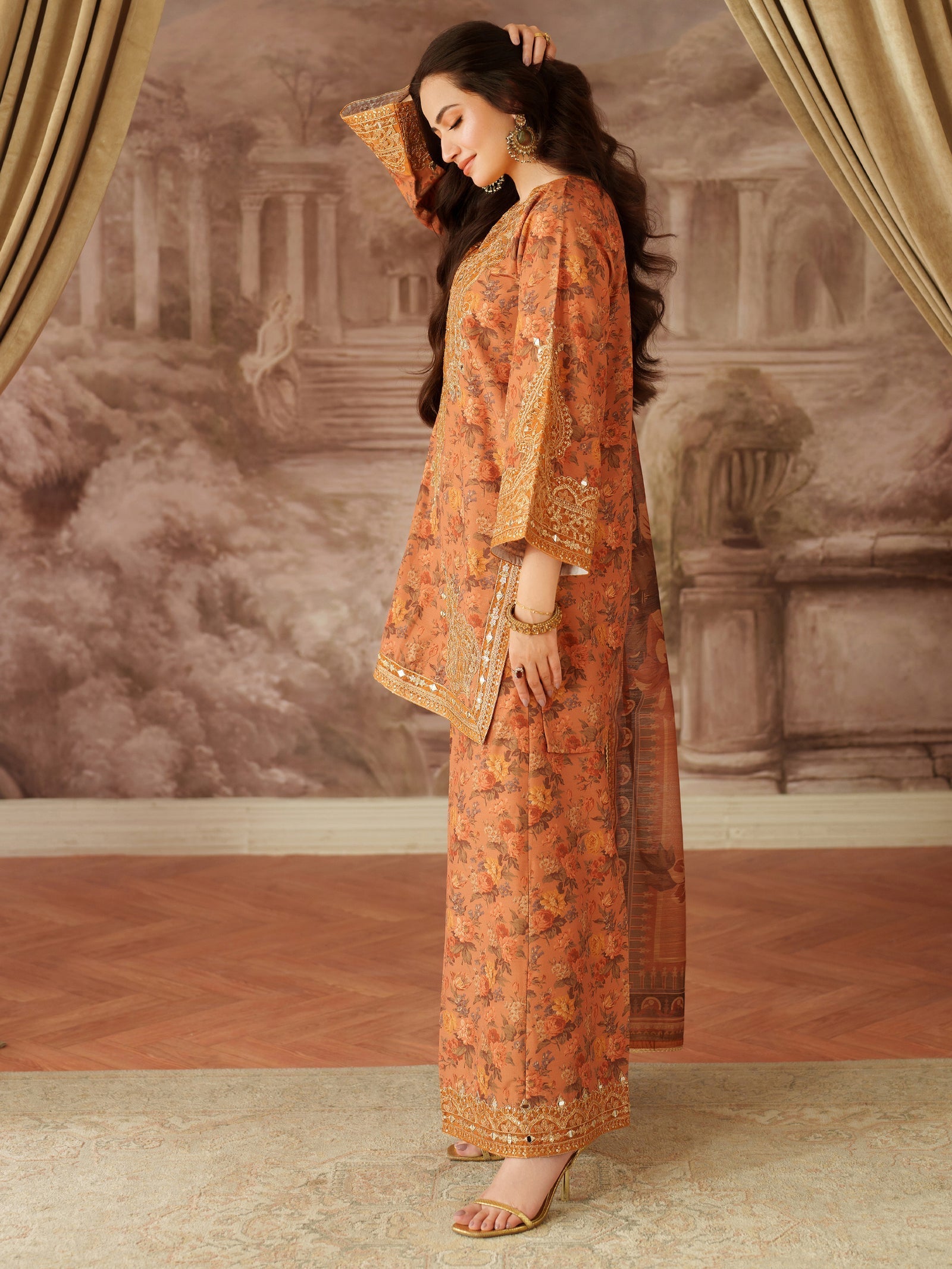 Mohagni | Unstitched 3PCS LAWN Digital Print 3pcs With CHIFFON READY TO WEAR DUPATTA & Patches