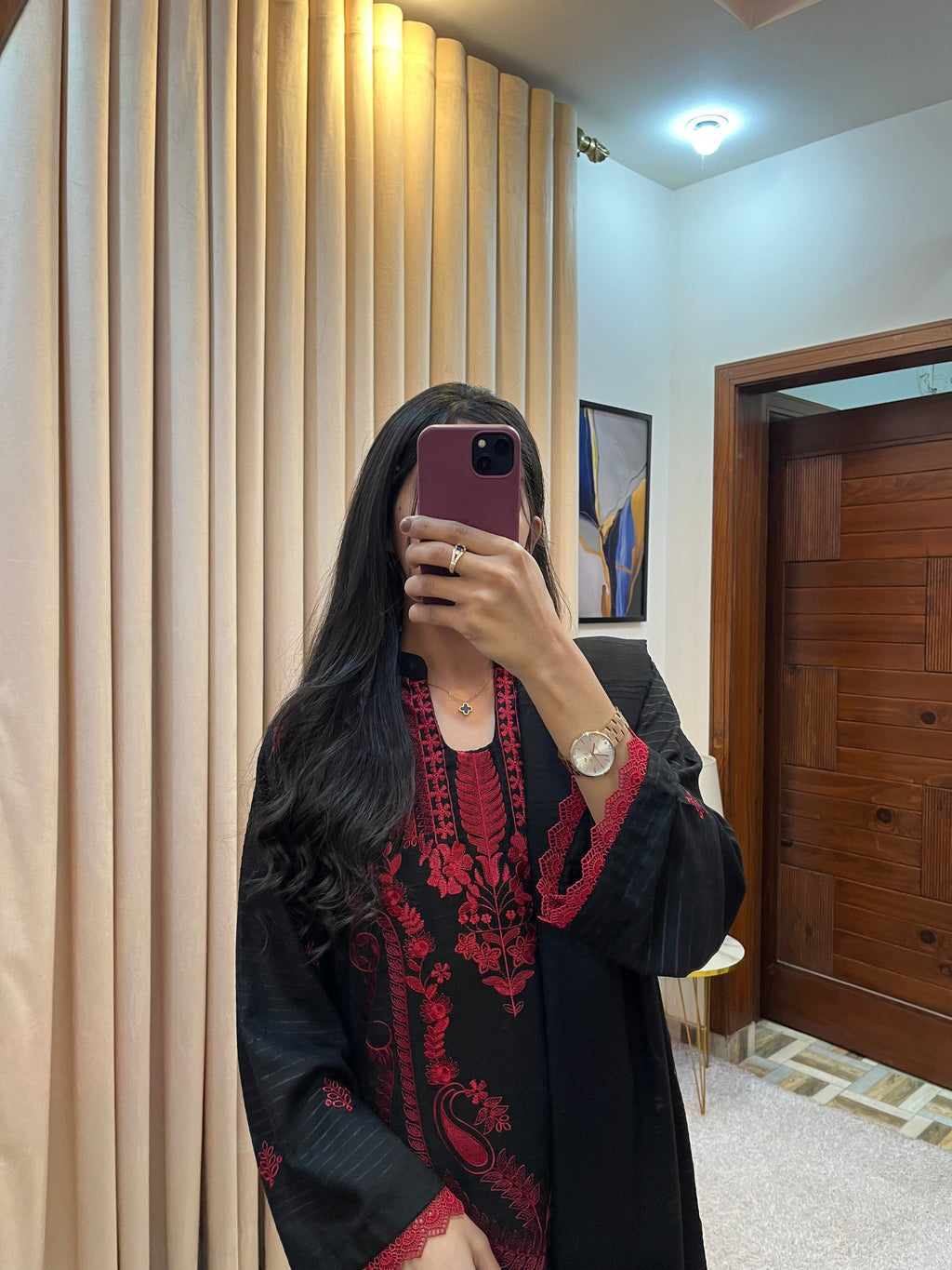 Premium 3 Piece Dhanak Marina Black Elegance Style