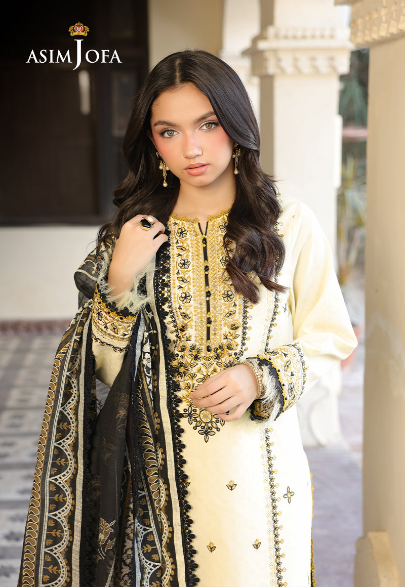 ASIM JOFA | Unstitched 3PCS LAWN EMBROIDERED SHIRT WITH MANAAR PRINTED DUPATTA AND TROUSER