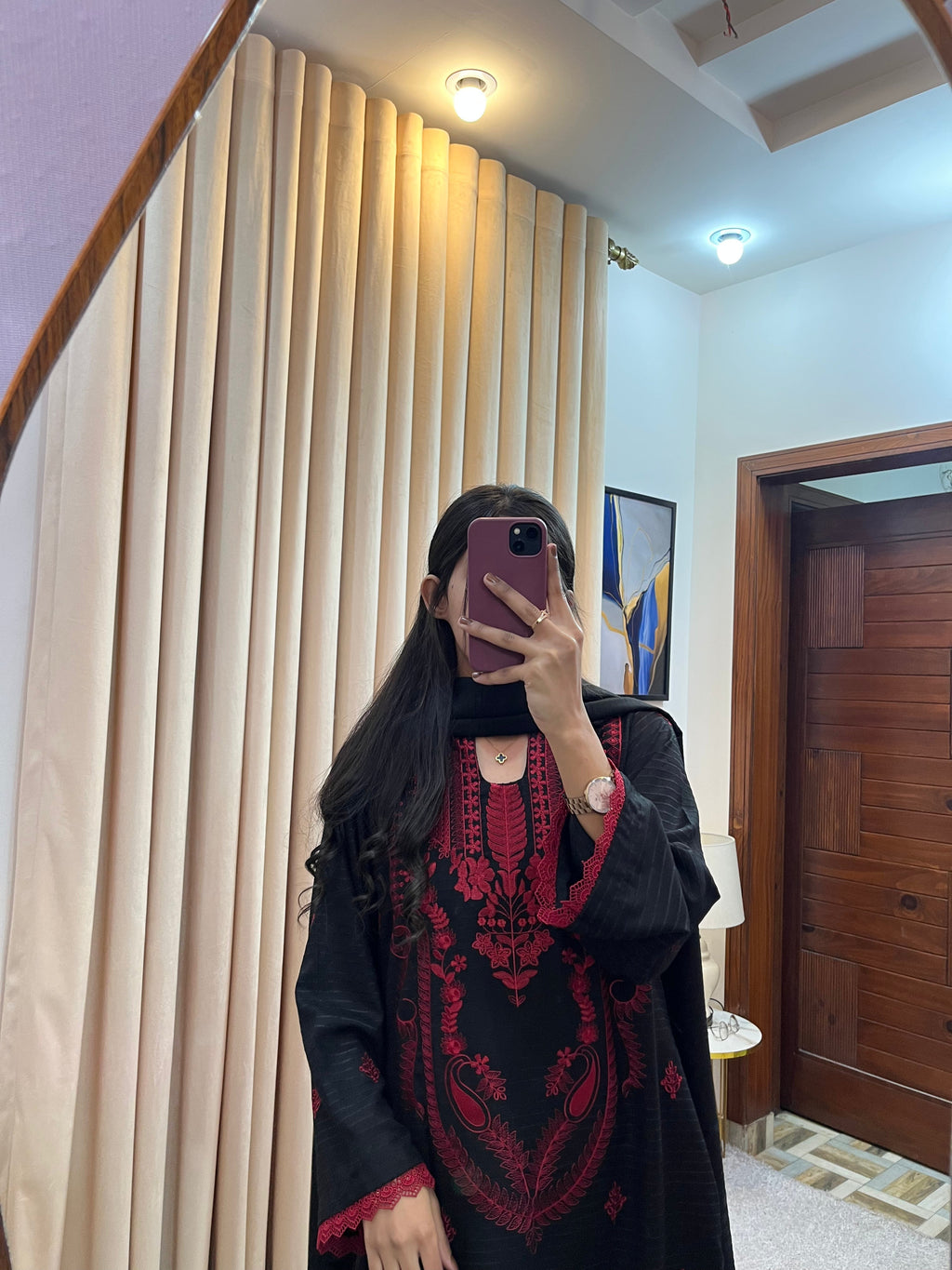 Premium 3 Piece Dhanak Marina Black Elegance Style