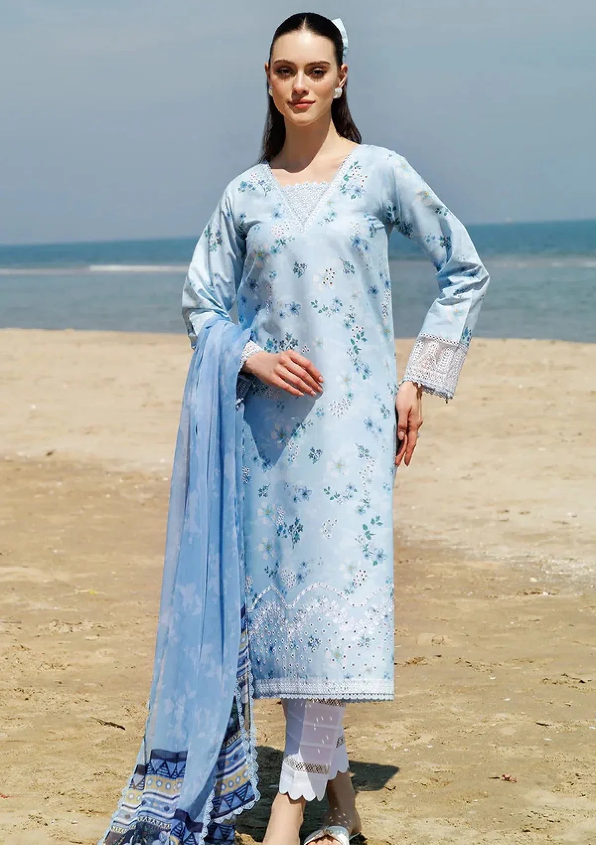 FARASHA | Unstitched Lawn 3pcs Suit With Chiffon Dupatta & Patches Eid Collection