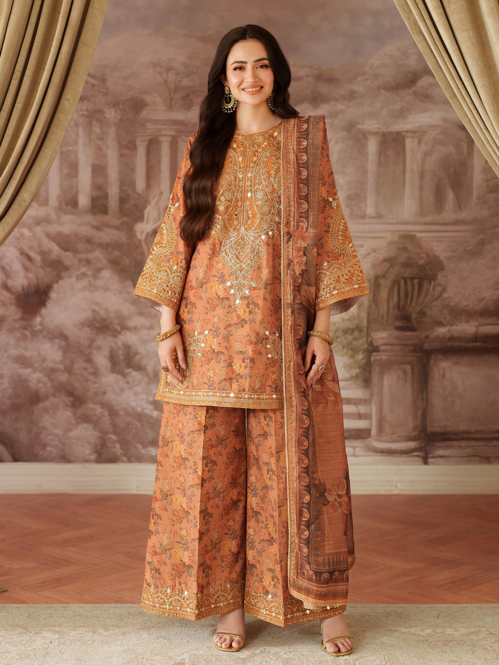 Mohagni | Unstitched 3PCS LAWN Digital Print 3pcs With CHIFFON READY TO WEAR DUPATTA & Patches
