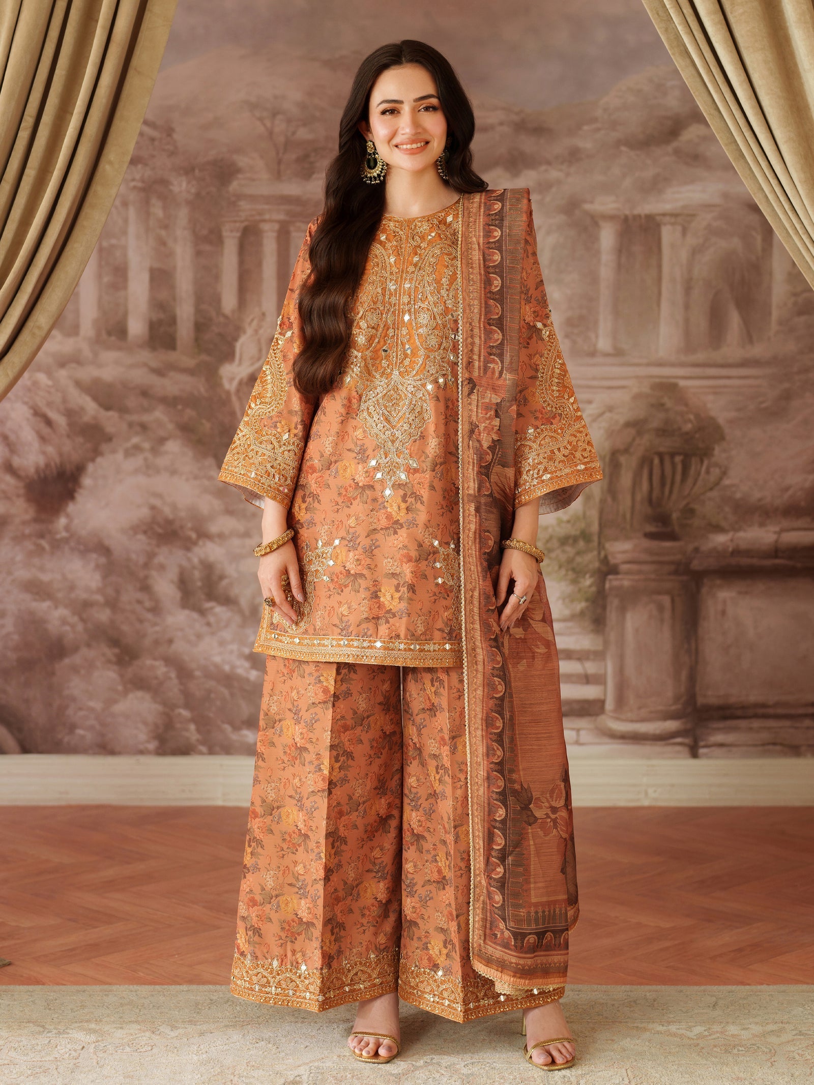 Mohagni | Unstitched 3PCS LAWN Digital Print 3pcs With CHIFFON READY TO WEAR DUPATTA & Patches