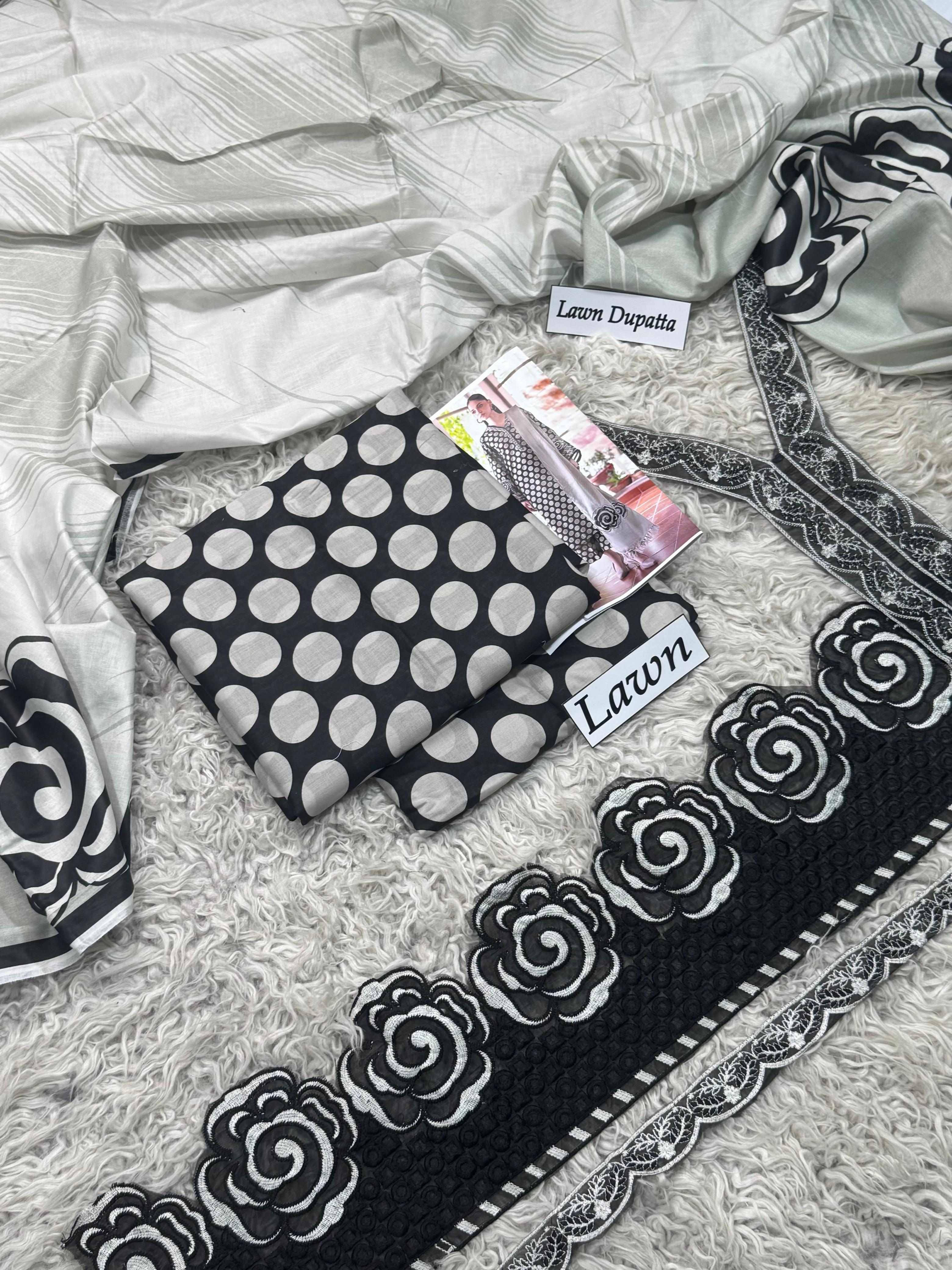 BAROQUE | Unstitched Lawn Digital Printed 3pcs With Chiffon Dupatta & Patches Eid Collection