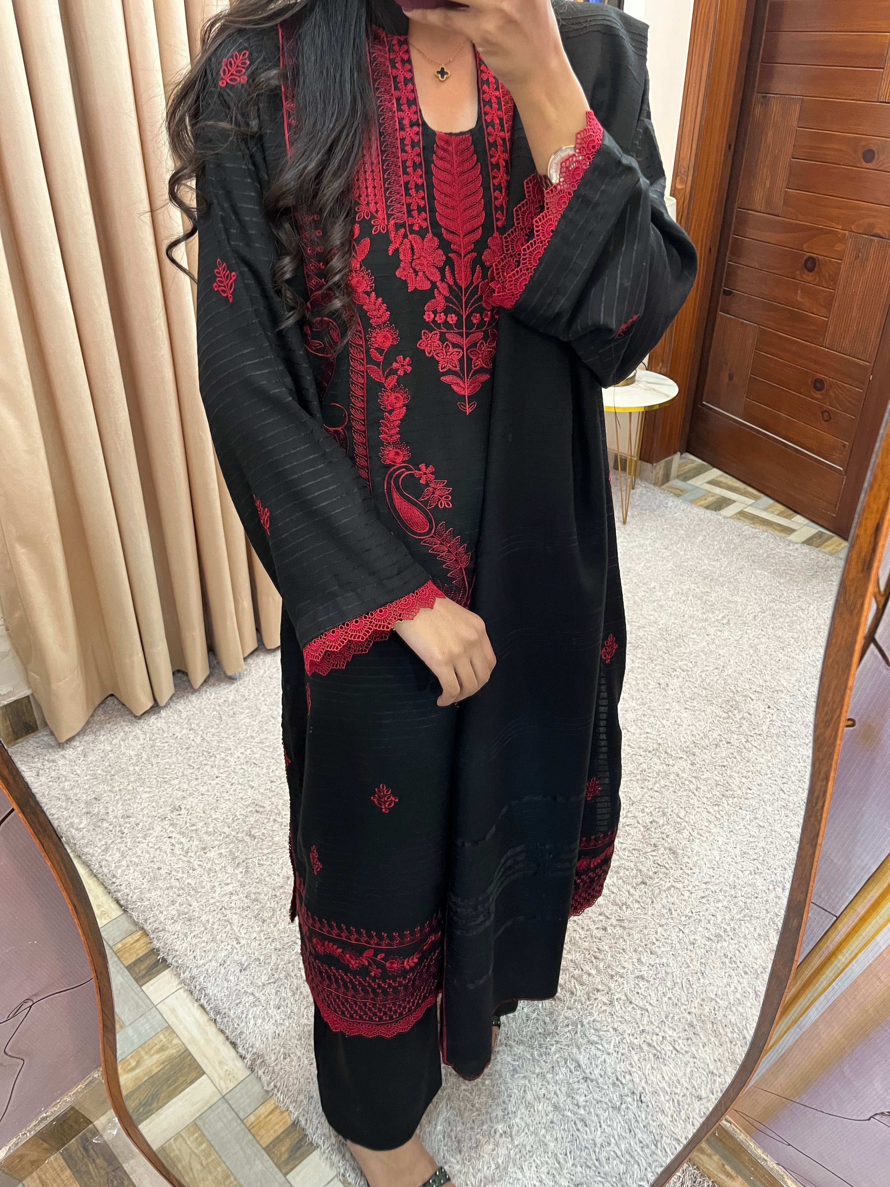 Premium 3 Piece Dhanak Marina Black Elegance Style