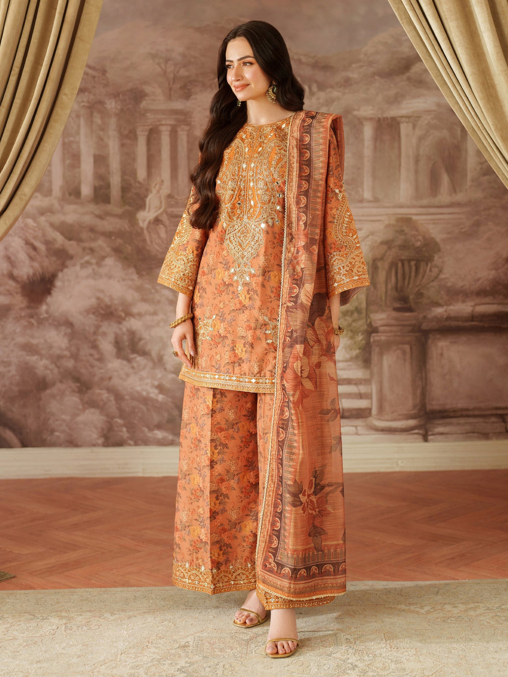 Mohagni | Unstitched 3PCS LAWN Digital Print 3pcs With CHIFFON READY TO WEAR DUPATTA & Patches