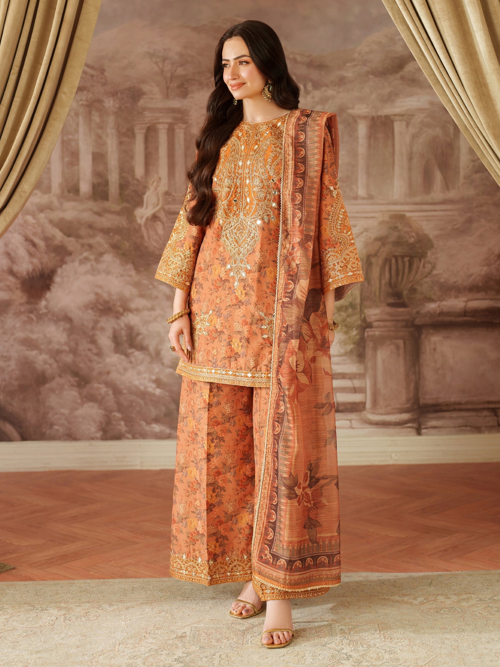 Mohagni | Unstitched 3PCS LAWN Digital Print 3pcs With CHIFFON READY TO WEAR DUPATTA & Patches