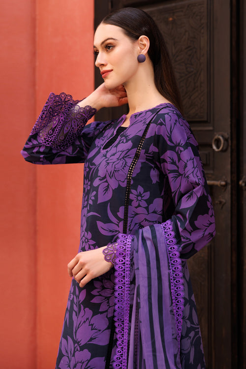 FARASHA| Unstitched Purple premium Lawn 3pcs With LAWN Dupatta Eid Collection & Patches